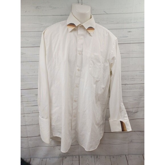 Daniel Ellissa Mens Dress Shirt Ivory French Cuff Contrast Collar 16.5 / 34-35 - Picture 1 of 6